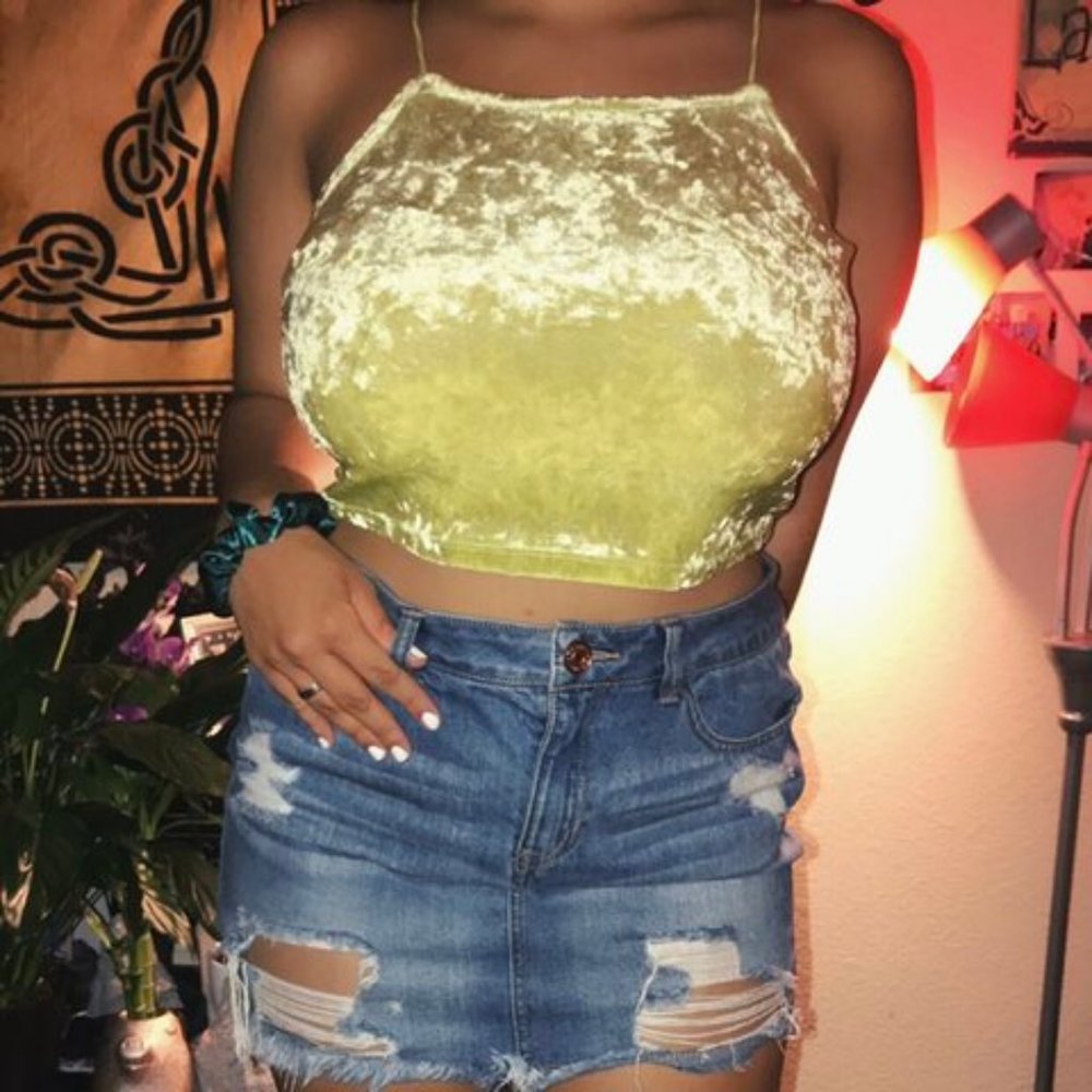 NEW XXL Wild Fable Lime Green Velvet Crop Top Shirt Juniors Fit Target Club tank